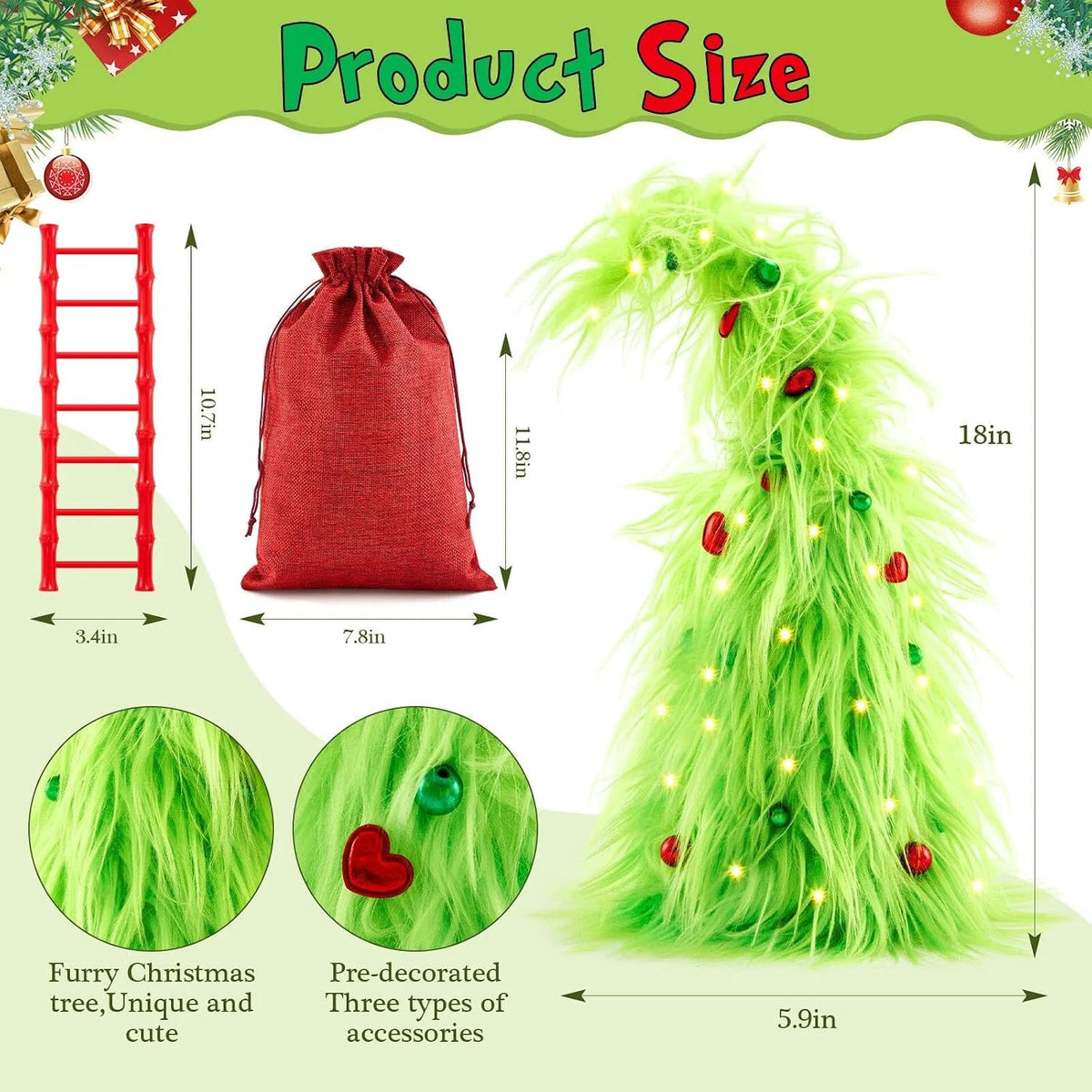 Syhood Mini Whimsical Christmas Tree 18in Tabletop Bendable Lime Green Tree