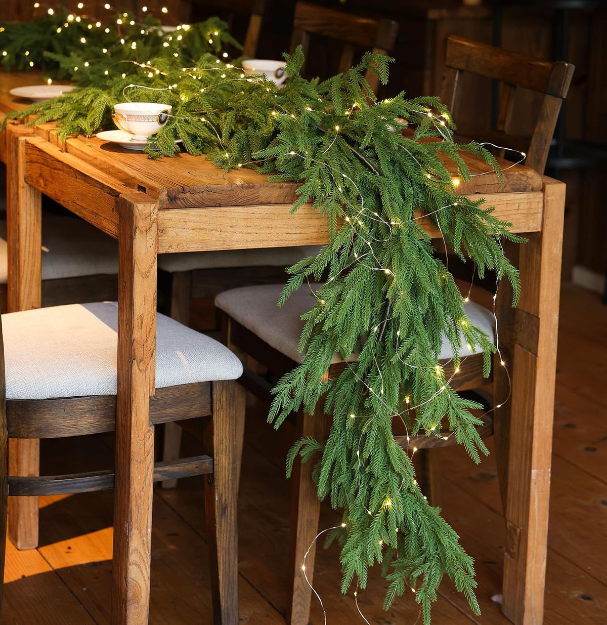 MISSPIN Christmas Garland with Lights, Real Touch Winter Pine Garland, Green Artificial Greenery Garland for Table, Mantle, Wall, Indoor, Outdoor Christmas Decorations
