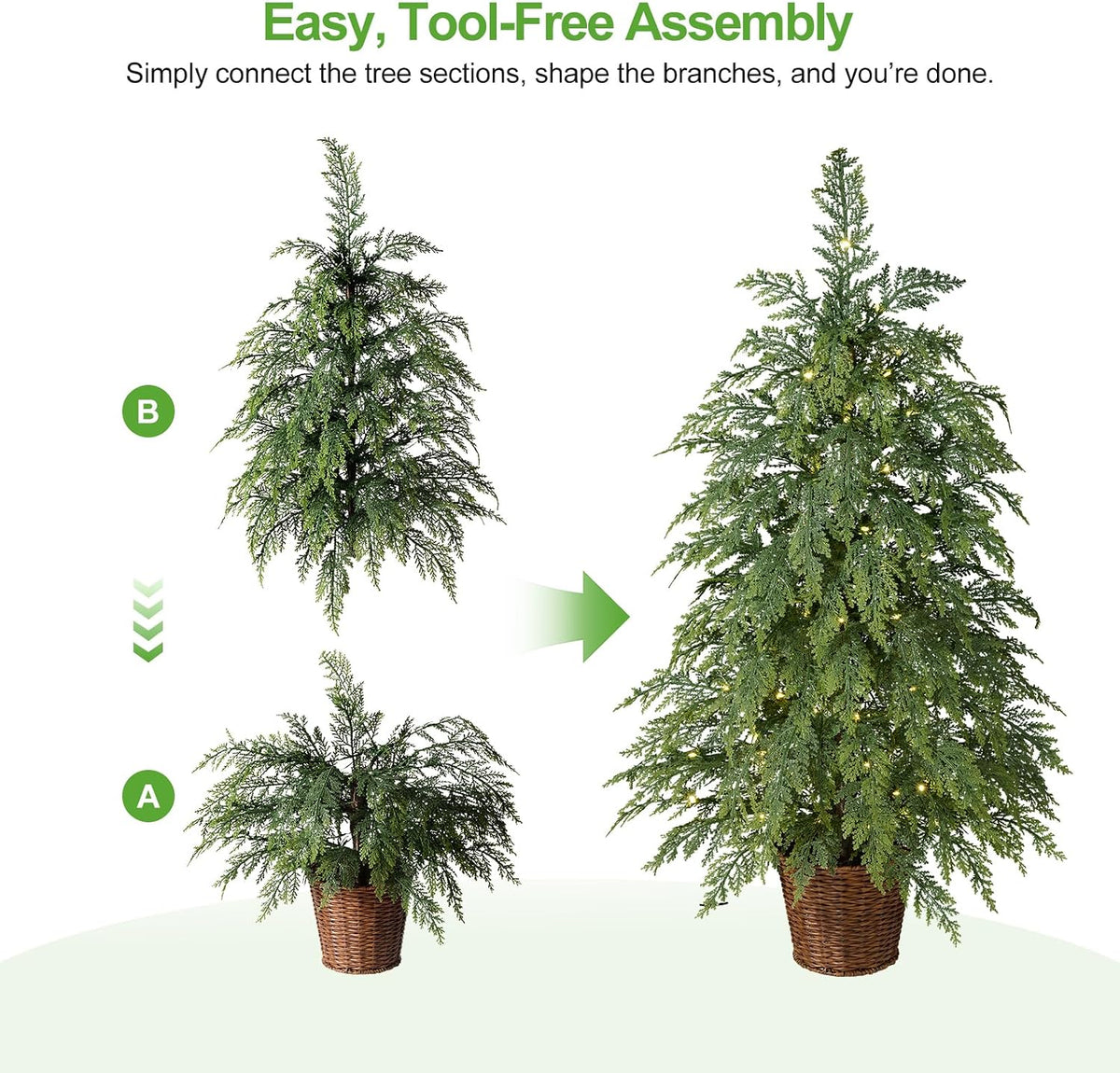 3ft Small Prelit Christmas Tree, 70 Warm White LEDs, Potted PE Cypress