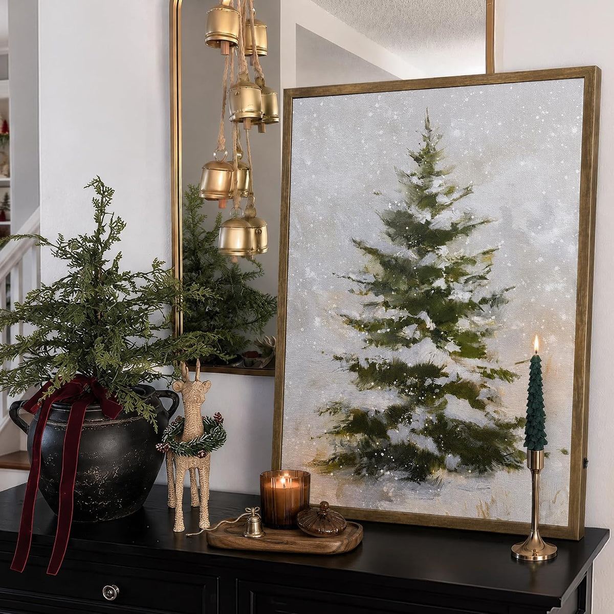 Christmas Decorations-18â€œ x 24" Lighted Framed Snowy Tree Canvas Wall Decor
