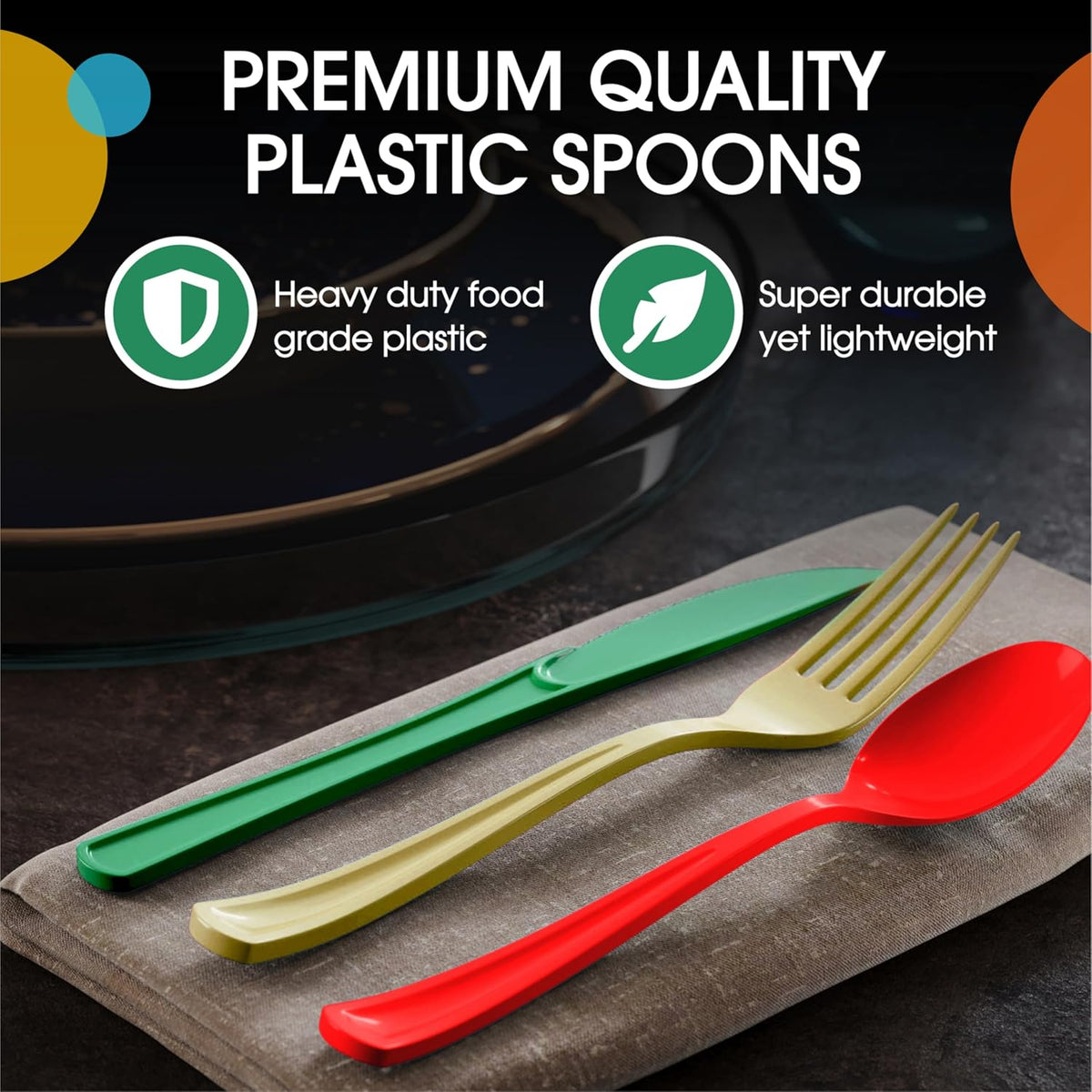 Party Solids Christmas Plastic Silverware Heavy Duty 150 Pieces Christmas Plastic Cutlery Sets Utensil Sets 50 of Each Forks Knives & Spoons Disposable Cutlery Set Flatware Set for Party Supplies