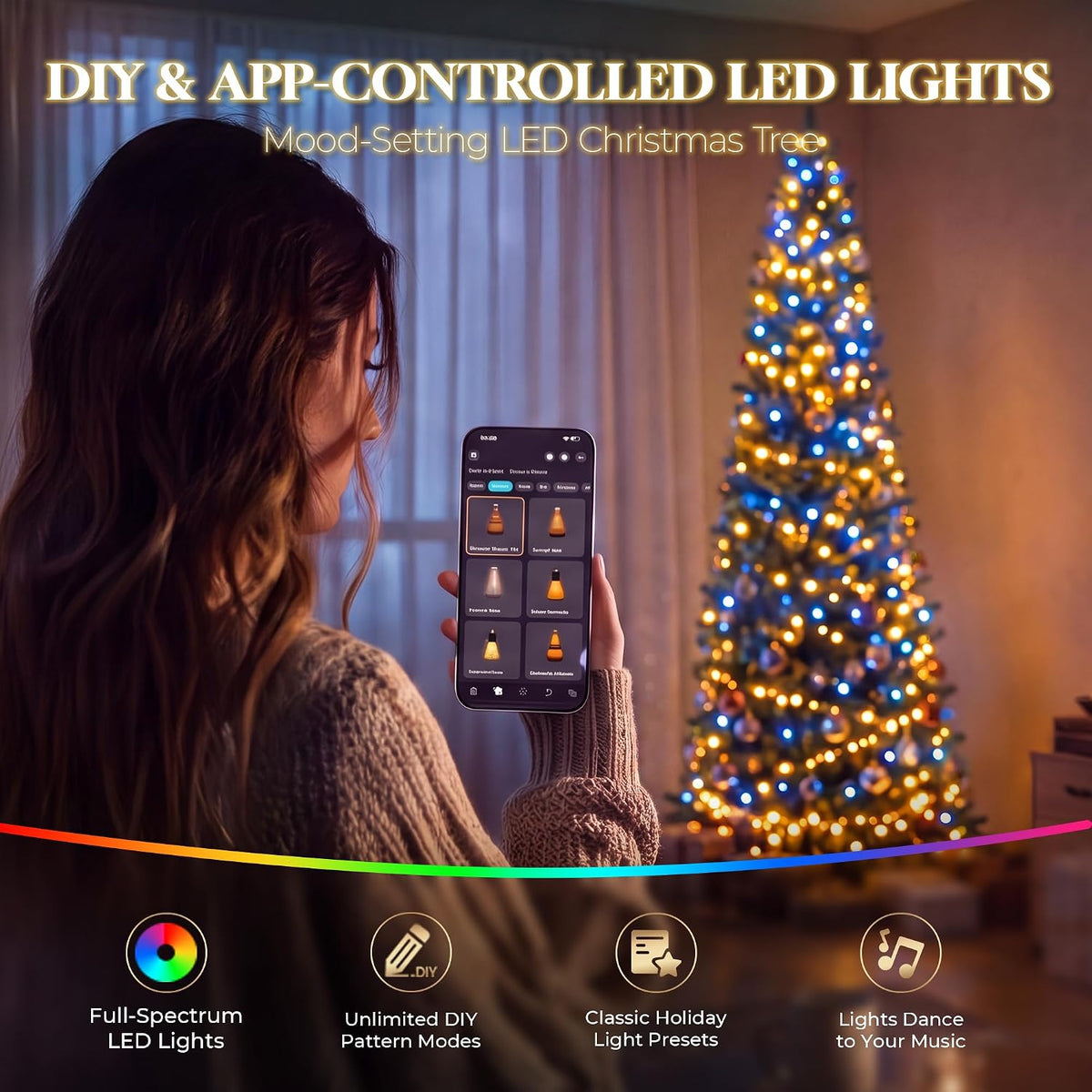 HOLLO STAR 6 ft Prelit Pencil Christmas Tree, RGBW Lights, App Control
