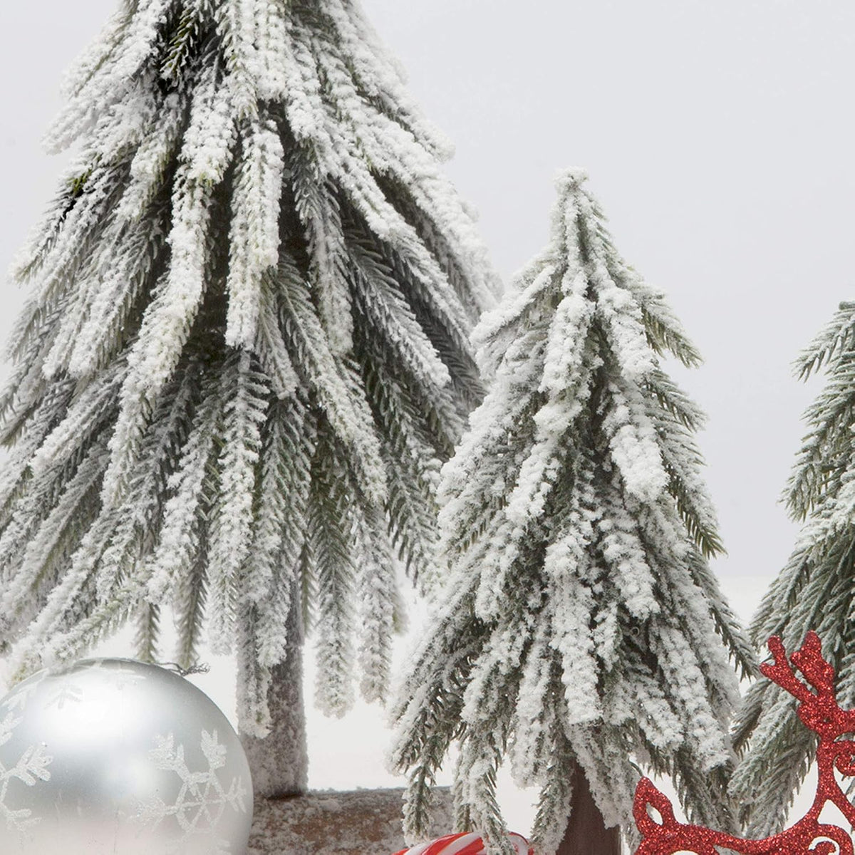 4pcs Mini Christmas Tree Small Separate Spray Snow Christmas Tree with Wooden Bases for Tabletop Winter Village Holiday Decorations