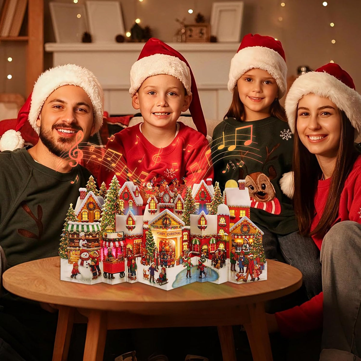 FaCraft Musical Christmas Cards, 3D Pop Up Town for Kids, Plays 3 Songs