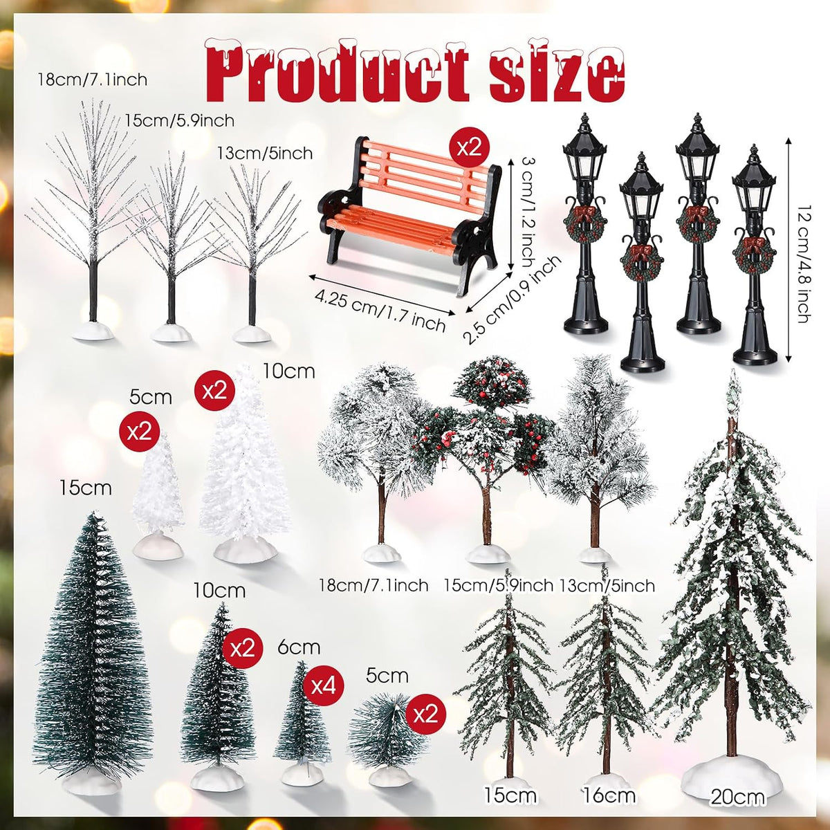 Aoriher 1 Set Mini Christmas Village Trees Christmas Town Decorations
