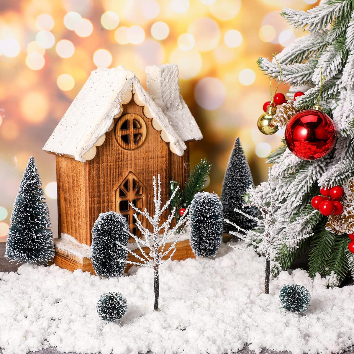 Sumind 12 Pcs Christmas Village Trees Bottle Brush Snow Tree, Simple Style