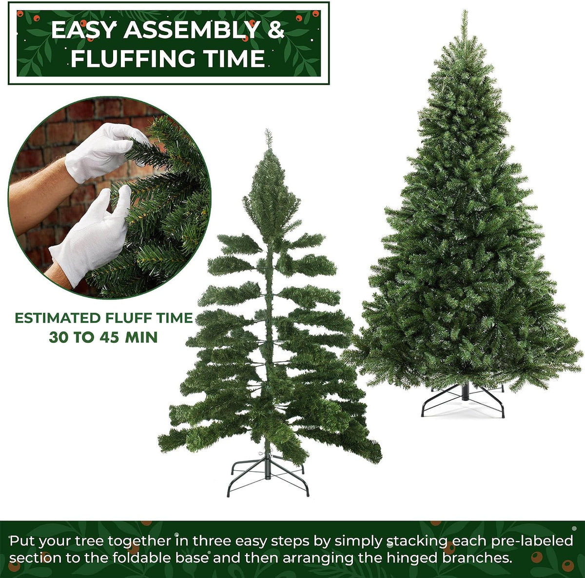 Casafield 4.5FT Realistic Green Spruce Unlit Artificial Holiday Christmas Tree with Sturdy Metal Stand