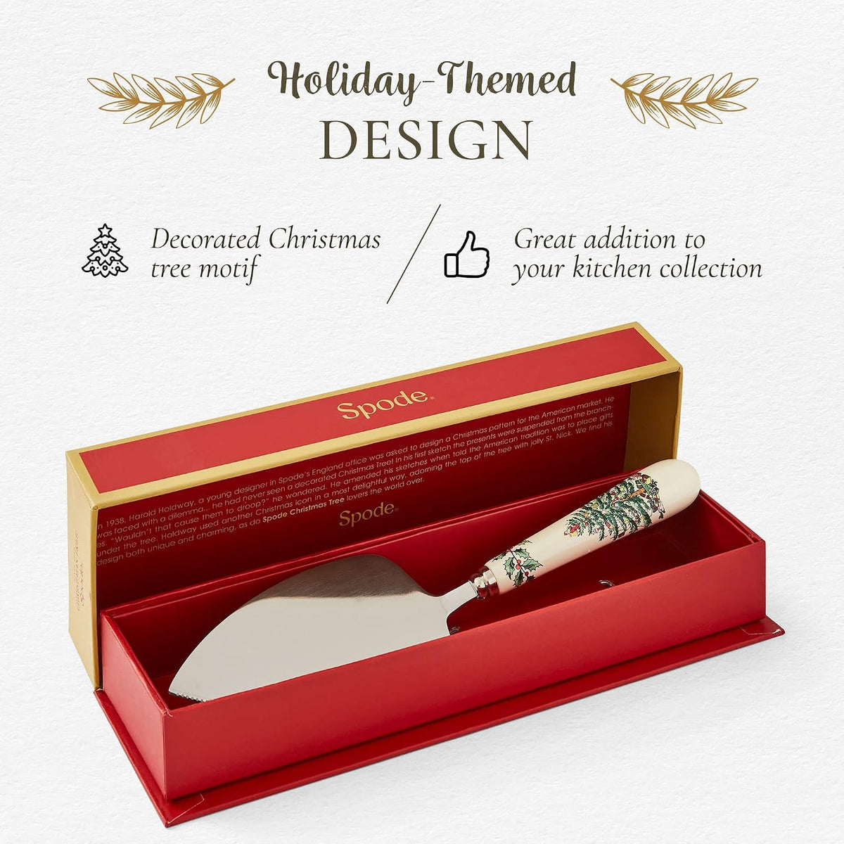 Spode Christmas Tree Stainless Steel Cake Server with Porcelain Handle