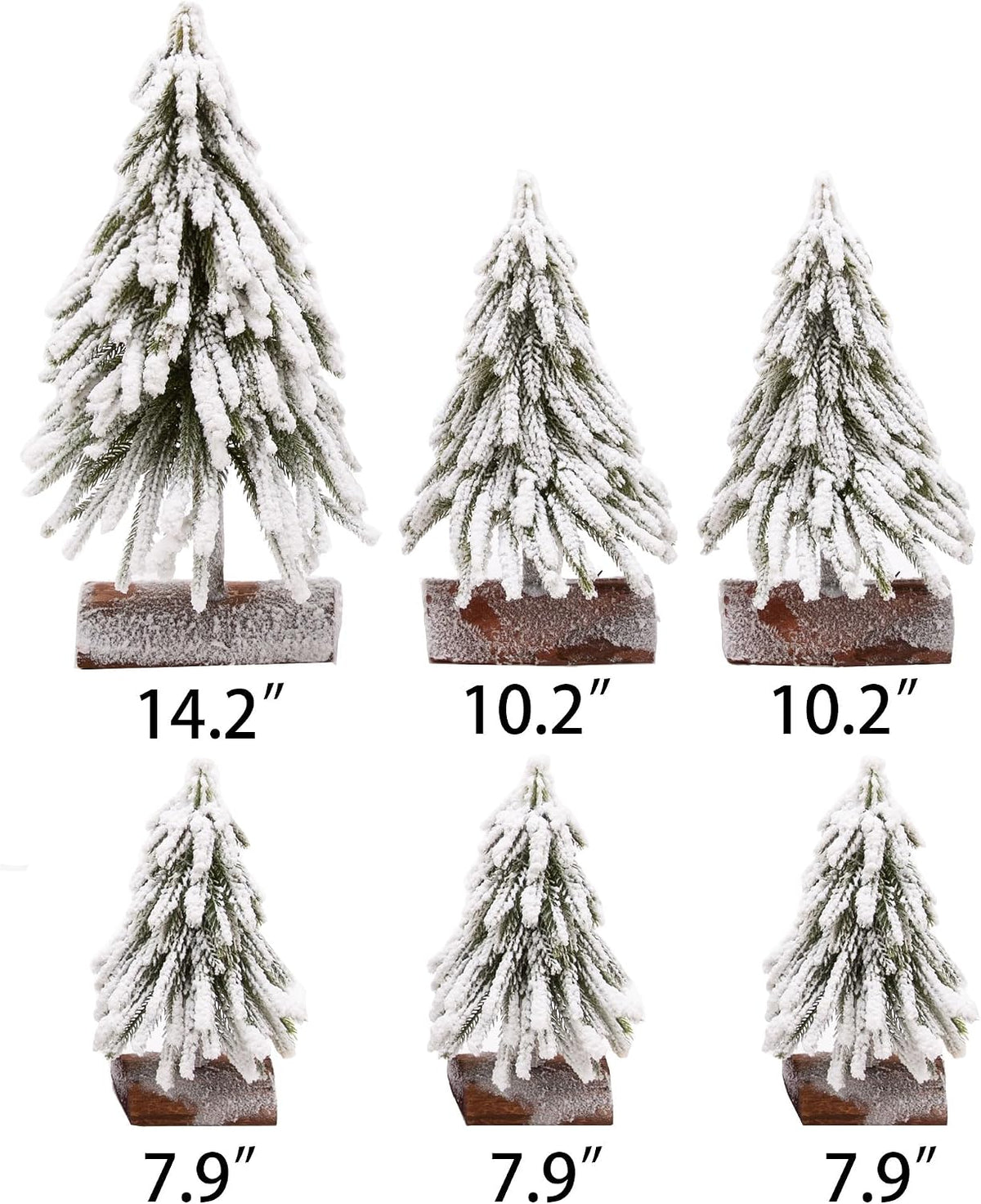 6pcs Mini Christmas Tree Small Christmas Tree Artificial Separate Tabletop Trees with Spray Snow Wooden Bases for Winter Village Decorations Home Kitchen