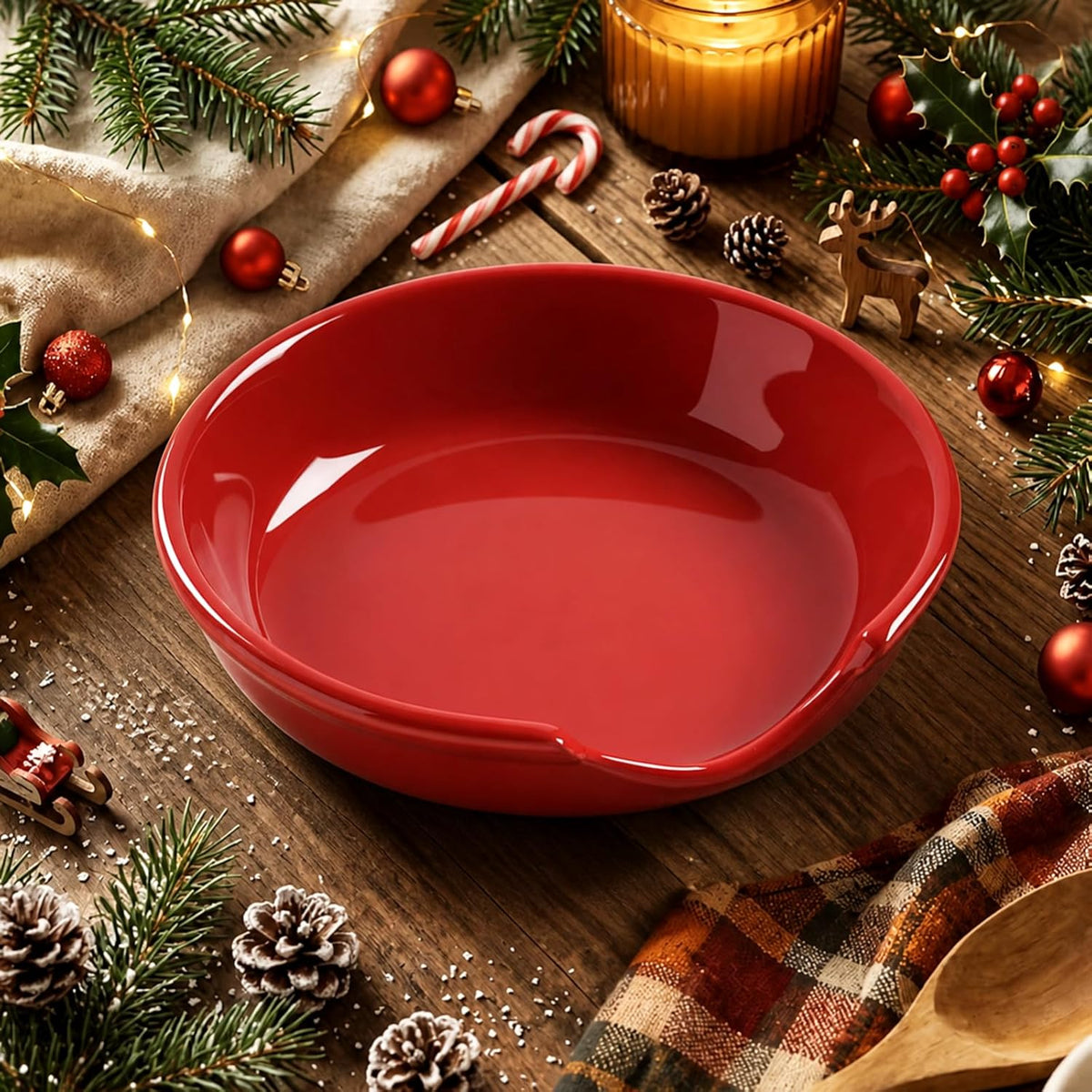 LE TAUCI Ceramic Spoon Rest, 4.8 Inch, Christmas Red