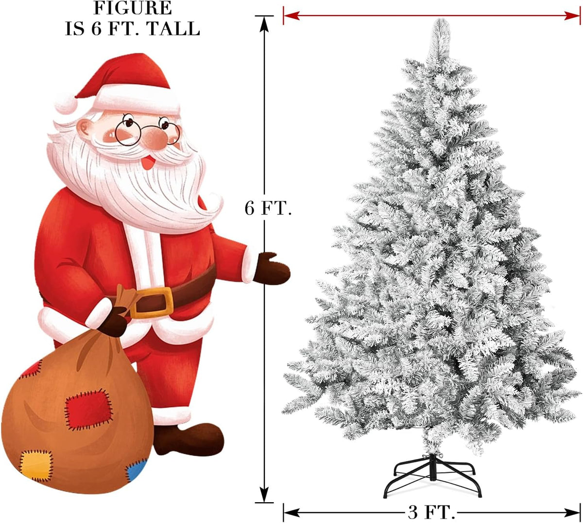 SUNCROWN 6ft Artificial Flocked Christmas Tree Premium Frosted Snow Christmas Tree Hinged Xmas Tree Holiday Decor for Indoor Outdoor, Foldable Metal Stand, 1000 Branch Tips, White
