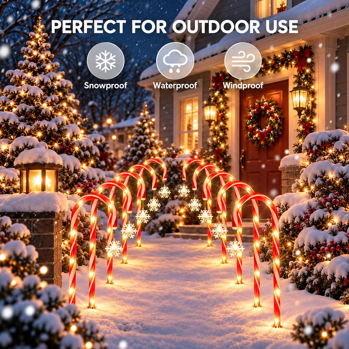 10 Pack Solar Candy Cane Pathway Lights, Warm White Christmas Decor
