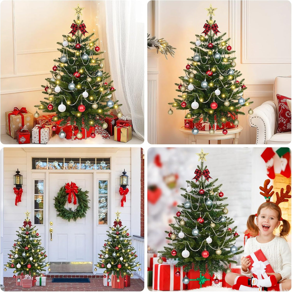 Uspring 3FT Small Christmas Tree with Lights, Artificial Table Top Christmas Tree with 50 LED Lights and Hanging DIY Ornaments, Mini Xmas Trees for Indoor Holiday Home Party Decorations