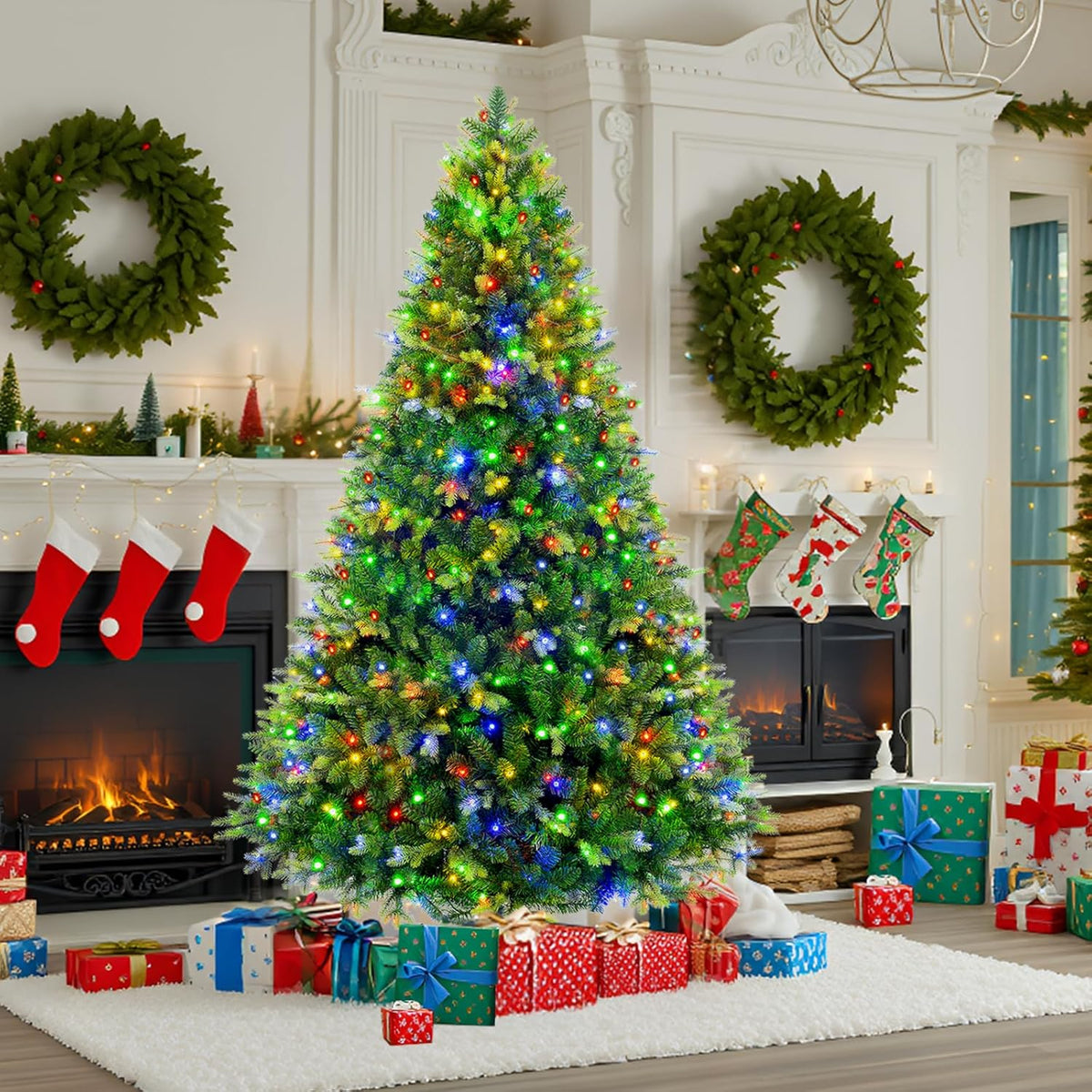 360Â° Rotating Prelit Christmas Tree 6ft - Musical Artificial Christmas Tree with Remote Control, 860 PE & PVC Mixed Tips, 8 Modes 280 Multicolor LED Lights for Holiday Decor