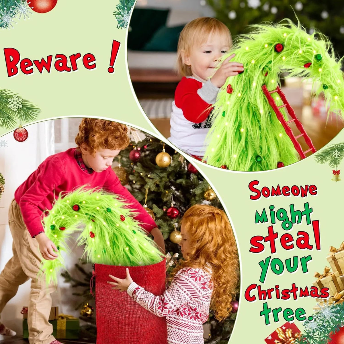 Syhood Mini Whimsical Christmas Tree 18in Tabletop Bendable Lime Green Tree