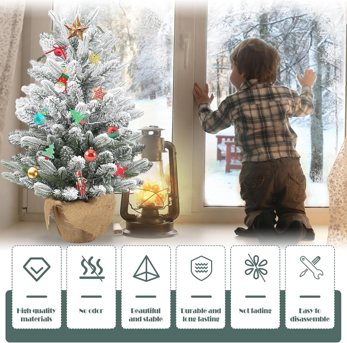 Gfilay 3ft Flocked Prelit Christmas Tree with 60 LED Lights and 8 Modes