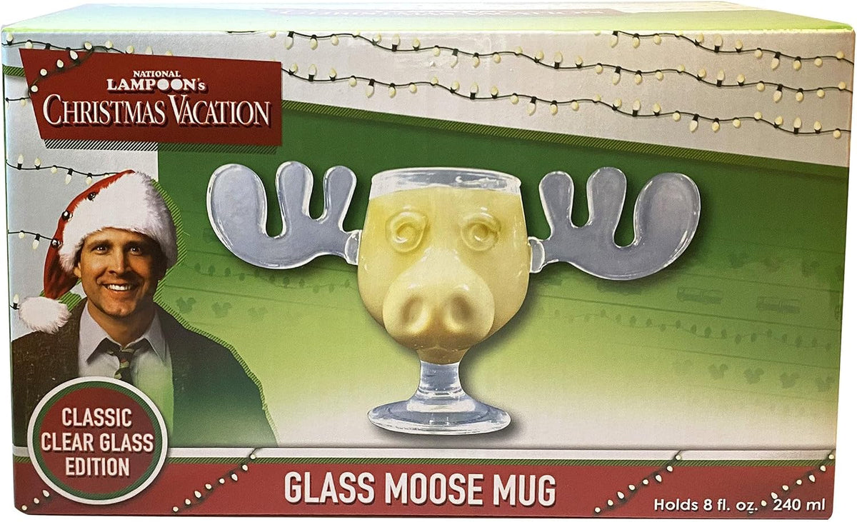 National Lampoonâ€™s Christmas Vacation Griswold Moose Mugs â€“ Holiday Drinkware Set, Movie Collectible Cups, Gag Gift, White Elephant for Adults Kids and Family - 8 oz glass