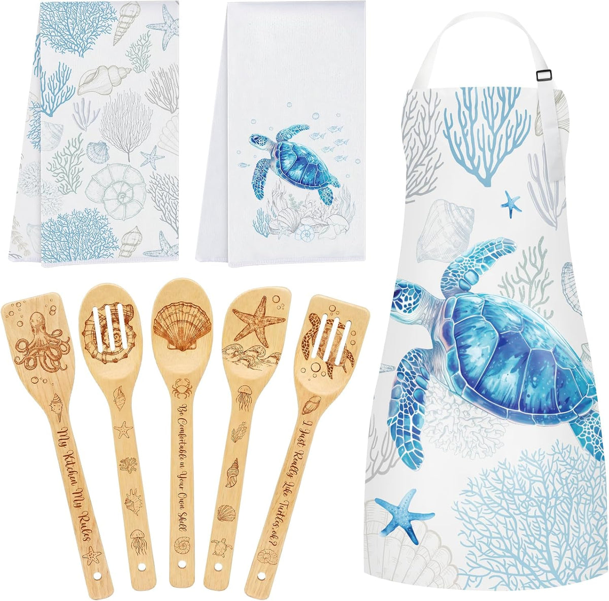 HUFAND 8 Pcs Sea Turtle Gifts for Women Kitchen Decor Cooking Utensils Set