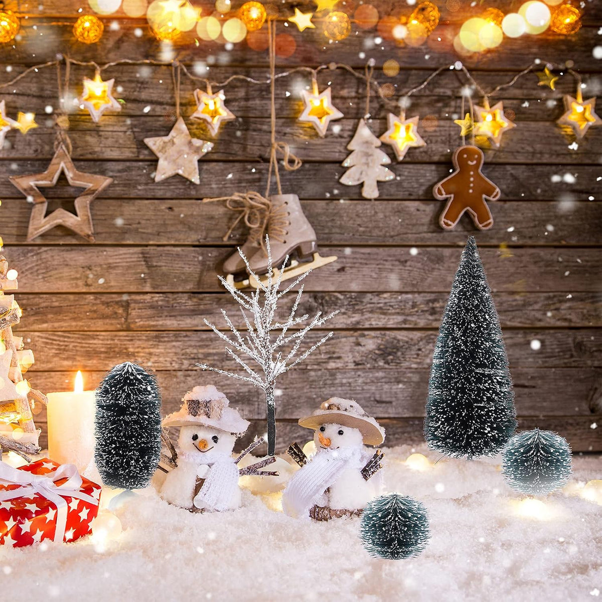 Sumind 12 Pcs Christmas Village Trees Bottle Brush Snow Tree, Simple Style