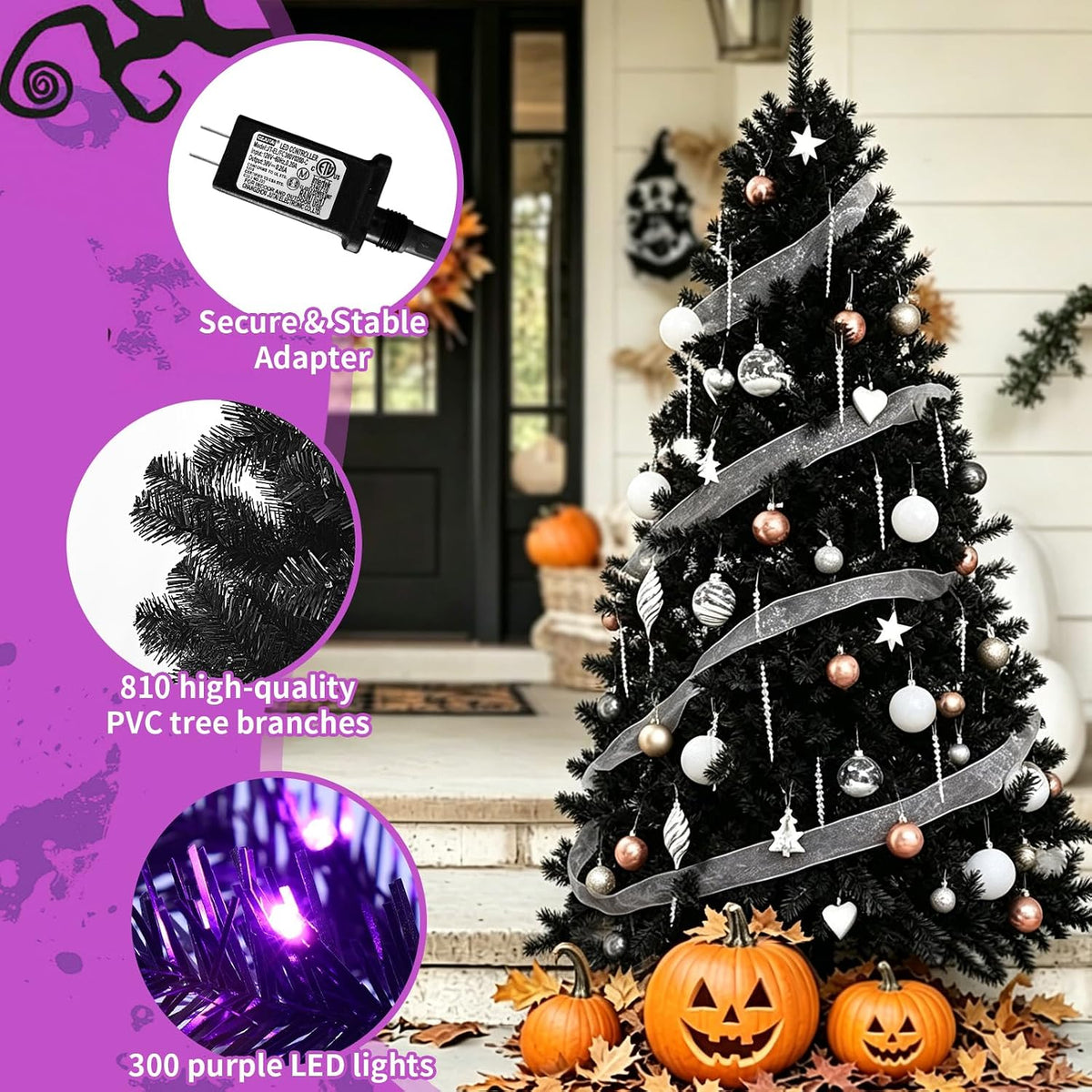 6FT Artificial Black Halloween Christmas Tree