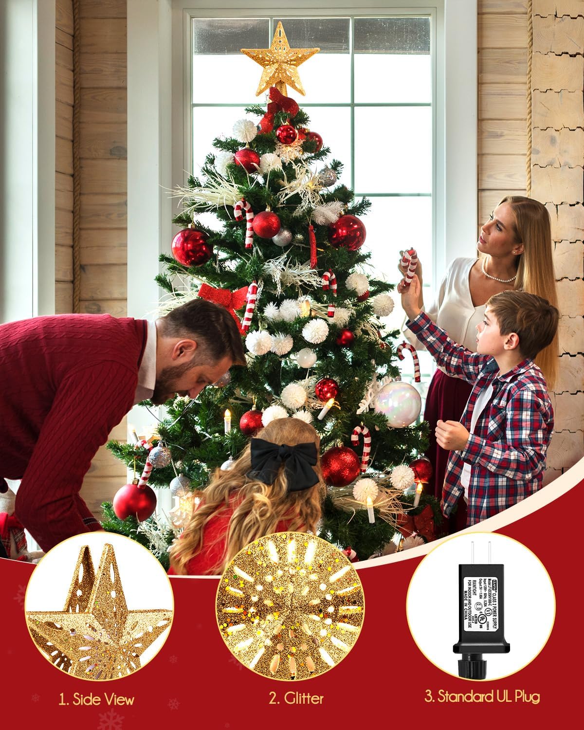 Brightown Christmas Star Tree Topper with Snowflake Projector Lights