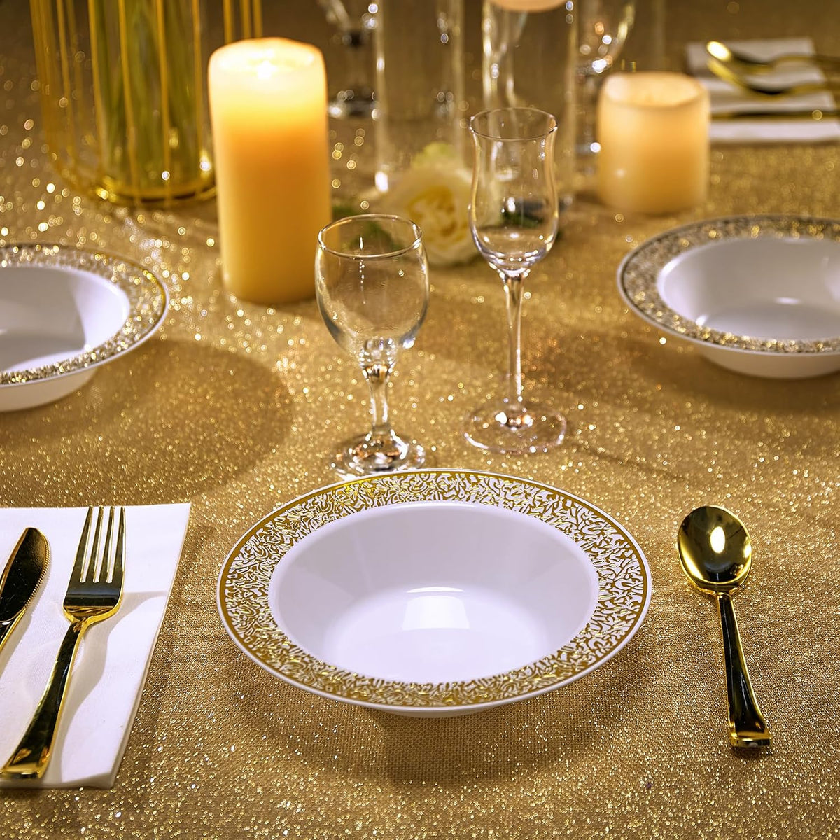 JOLLY PARTY 60PCS Disposable Gold Plastic Dessert Bowls, 12 oz Soup Bowls