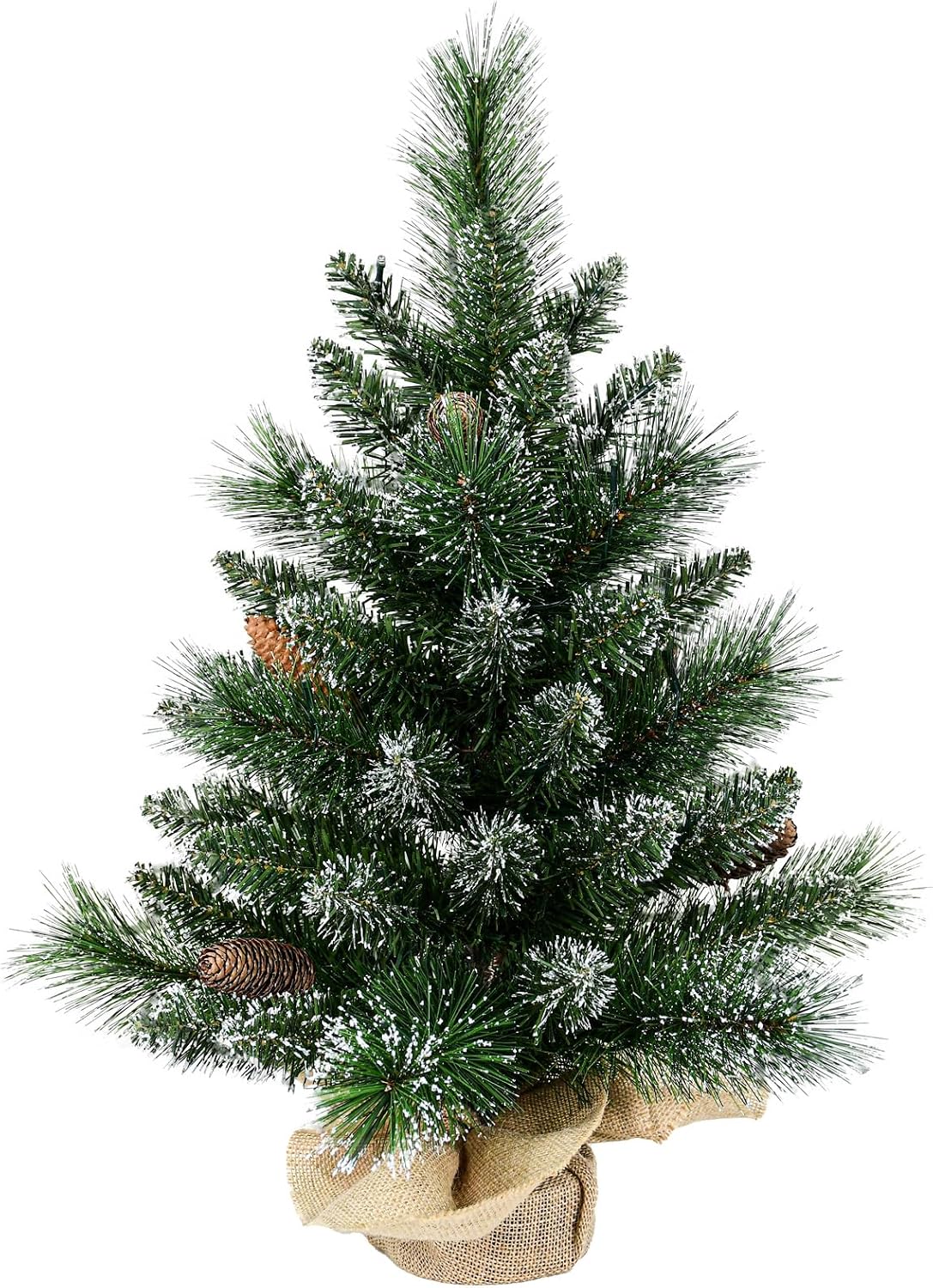30 Led Warm Lights Pre-Lit Artificial Mini Christmas Tree, 2ft Snow Tipped Pine Artificial Christmas Tree,Seasonal Indoor Home Decor with Decorative Burlap Base