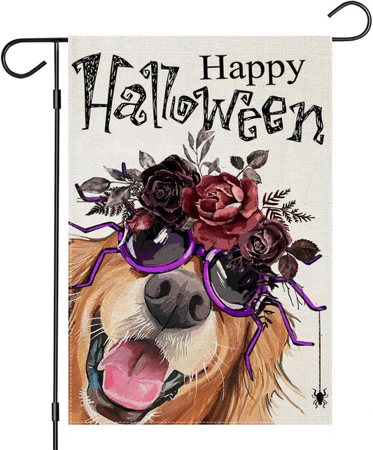 12×18 in Double-Sided Happy Halloween Garden Flag Spooky Dog, Ghost & Pumpkin Yard Décor | USA Decoration®
