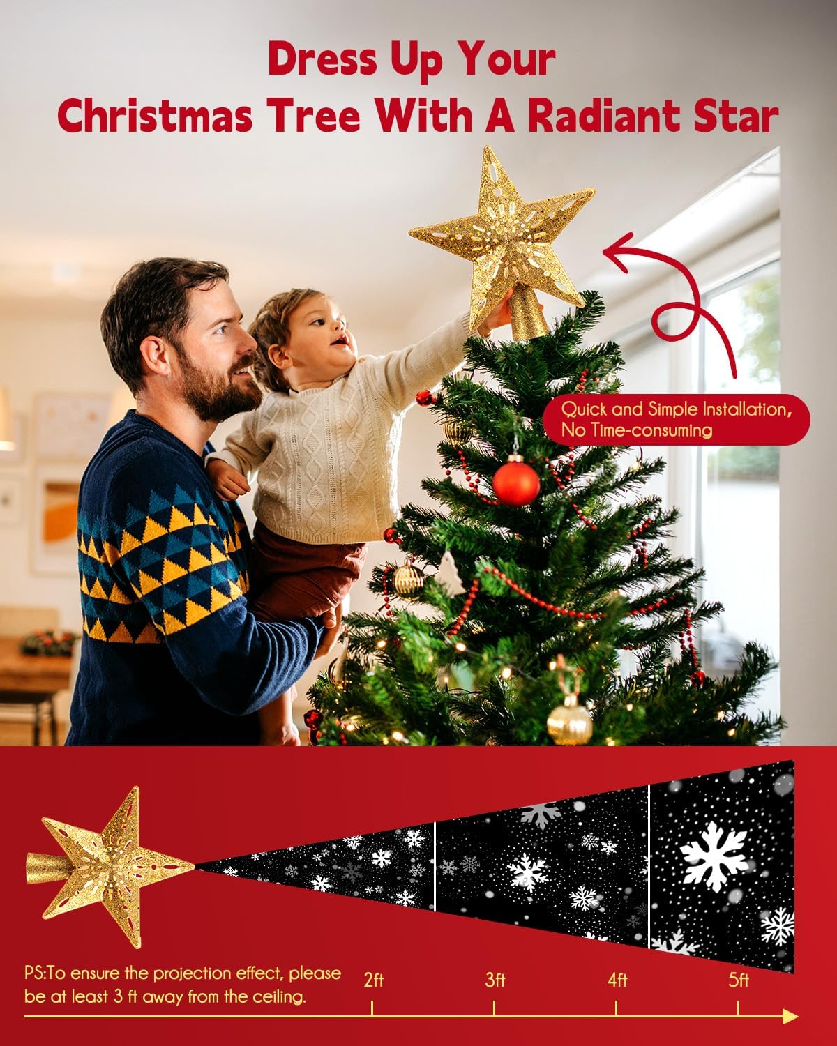 Brightown Christmas Star Tree Topper with Snowflake Projector Lights