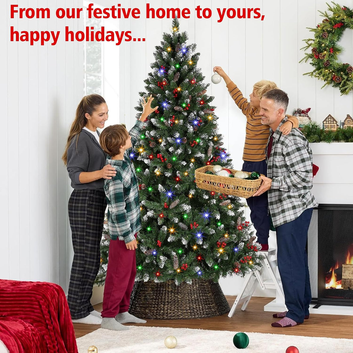 7.5 ft Pre-Lit Snowy Artificial Christmas Tree with Dual Color LEDs
