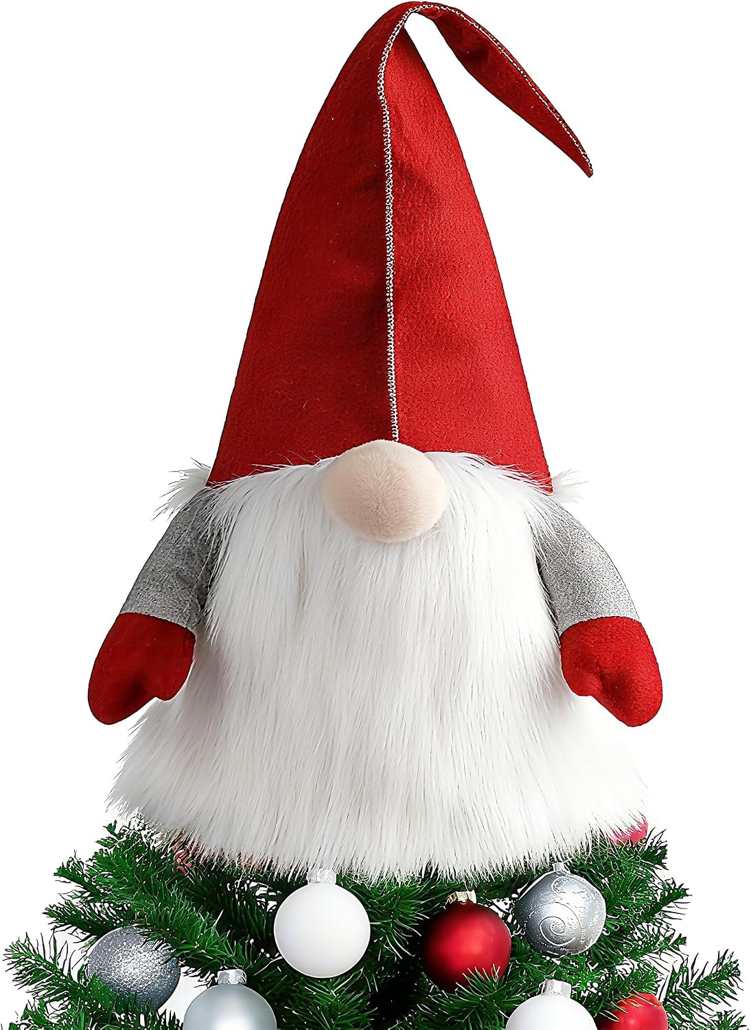 D-FantiX Gnome Christmas Tree Topper, 25 Inch Large Red Hat Swedish Tomte Gnome Christmas Ornaments Santa Gnomes Plush Scandinavian Christmas Decorations Holiday Home DÃ©cor