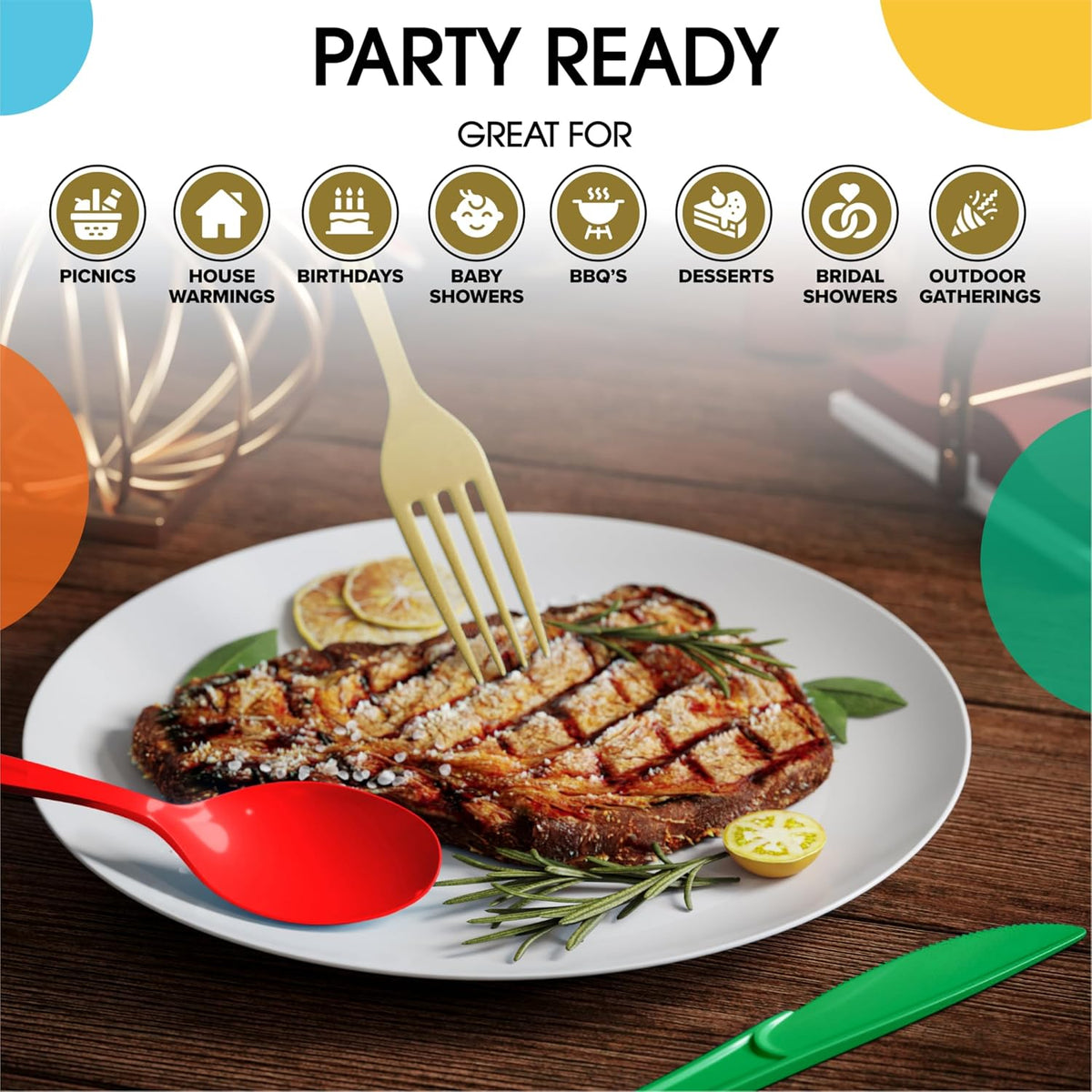 Party Solids Christmas Plastic Silverware Heavy Duty 150 Pieces Christmas Plastic Cutlery Sets Utensil Sets 50 of Each Forks Knives & Spoons Disposable Cutlery Set Flatware Set for Party Supplies