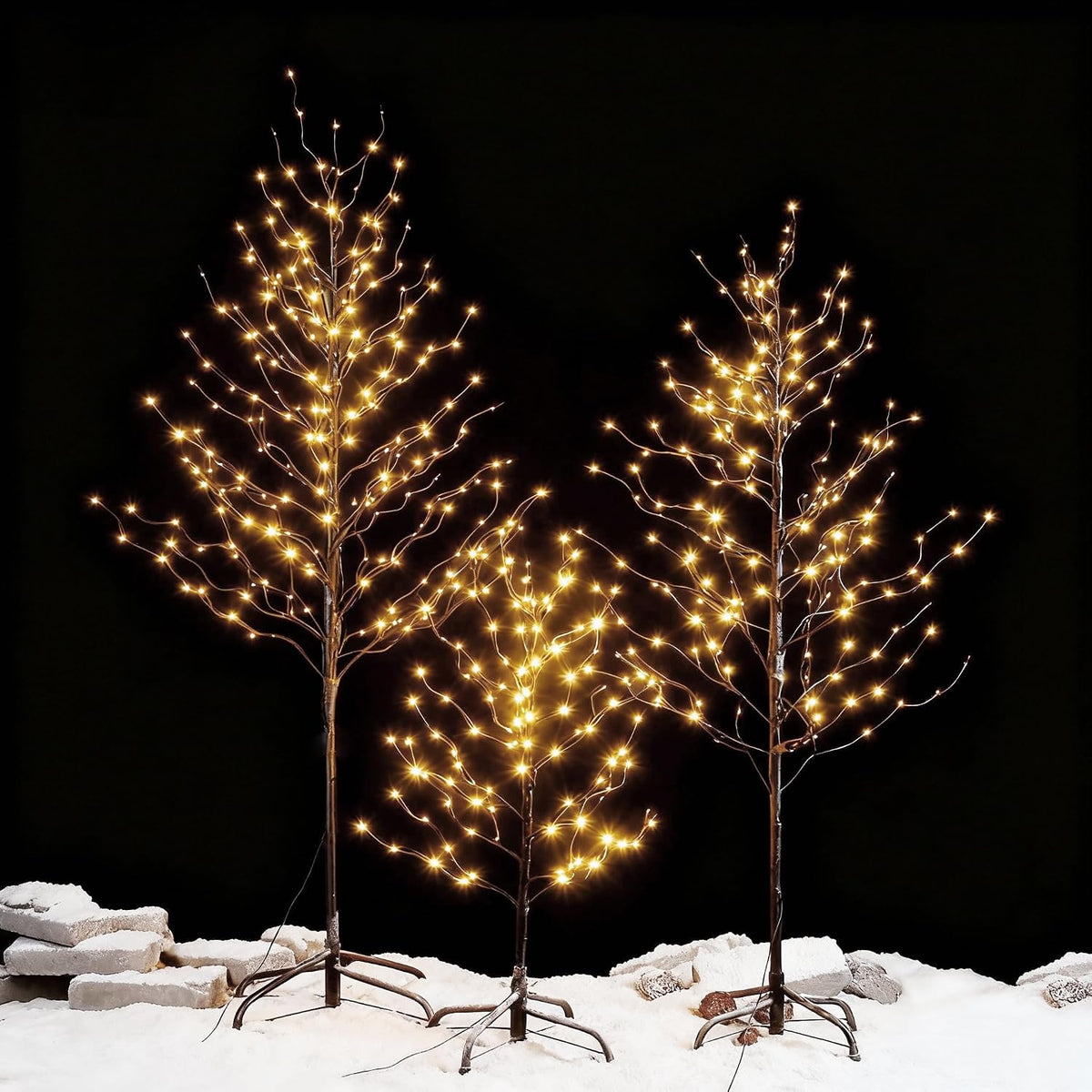 Lightshare Set of 3 Star Light Trees Christmas Decorations, Including 3 feet, 5 feet, and 6 feet, Warm White Christmas Tree, Brown Branch
