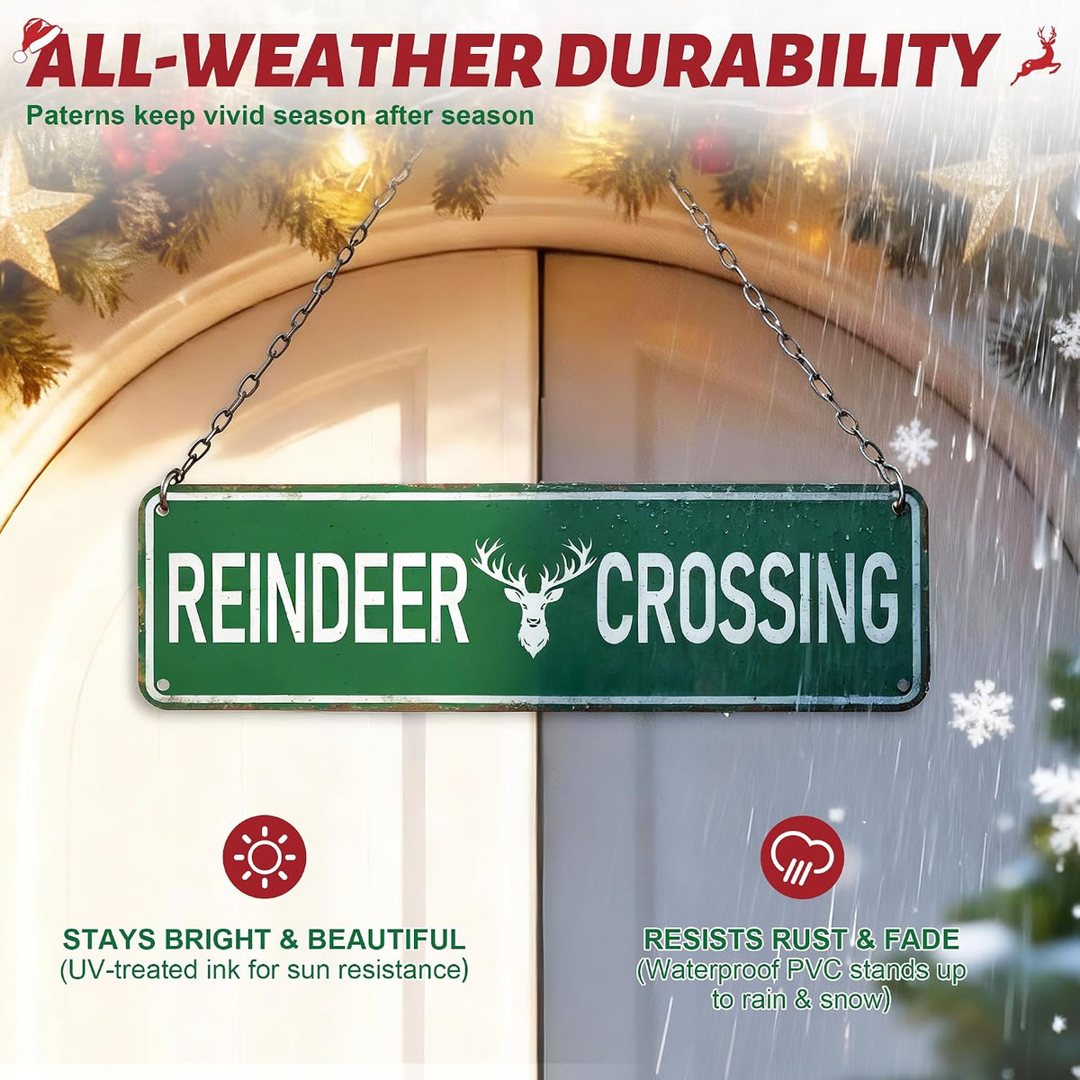 Candy Cane Lane Christmas Decorations 8 Pack, Double-Sided Vintage Street Signs of North Pole/Santaâ€™s Workshop/Gingerbread & More, All-Weather Outdoor Christmas Signs Yard Tree Ornament, 4 x 14 Inch