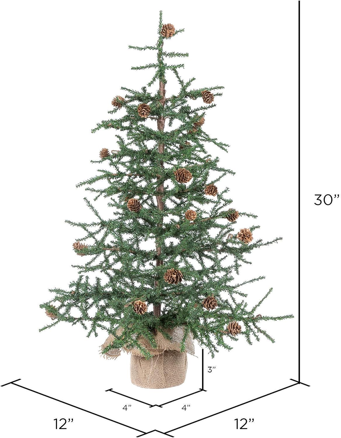 Vickerman 30" Caramel Pine Artificial Christmas Tree Unlit- Featuring 684 PVC Tips - Pine Cone Accented - Seasonal Indoor Home Decor with Decorative Burlap Base