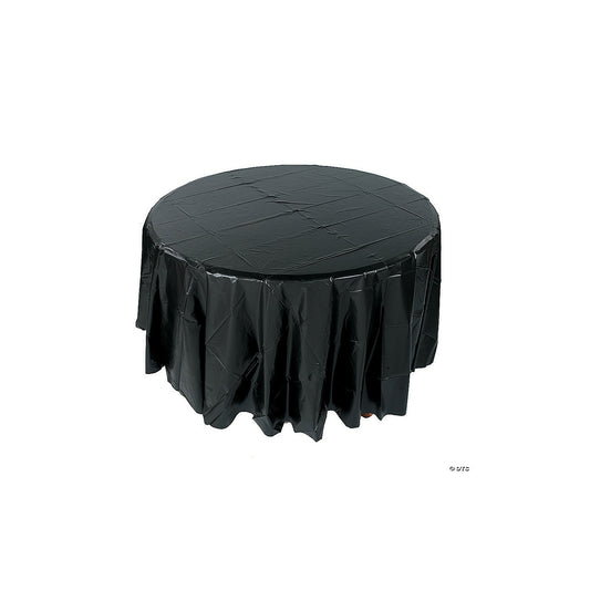 82" Diam. Black Round Banquet-Style Disposable Plastic Tablecloth