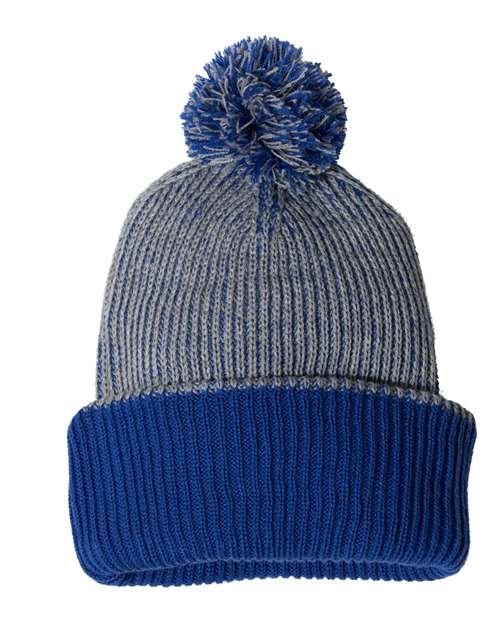 12" Speckled Pom-Pom Cuffed Beanie by USA Decoration | Acrylic Knit Hat with Solid Cuff & Classic Pom