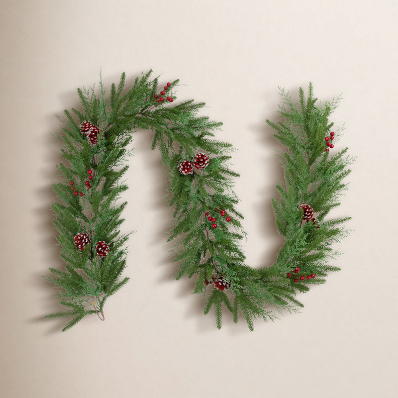 Real Touch Artificial Norfolk Pine Christmas Garland framing a front door