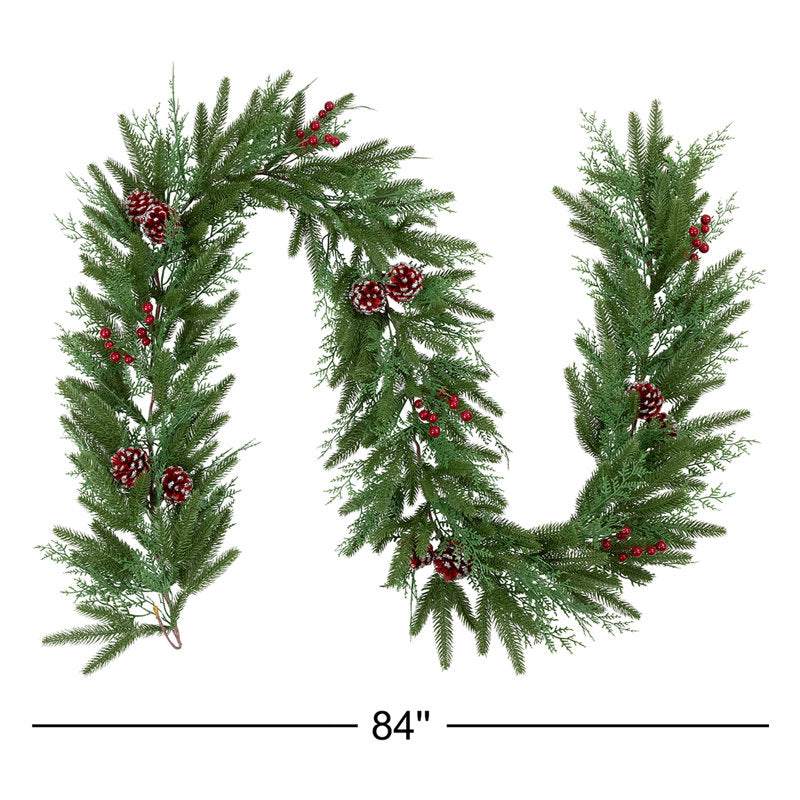 Real Touch Artificial Norfolk Pine Christmas Garland framing a front door
