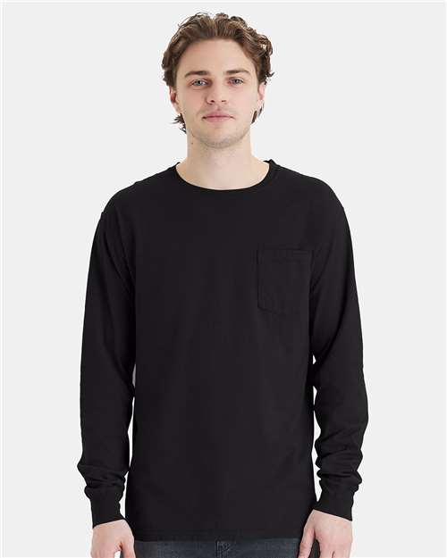 Garment-Dyed Long Sleeve T-Shirt With a Pocket | USA Decoration®