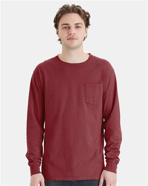 Garment-Dyed Long Sleeve T-Shirt With a Pocket | USA Decoration®