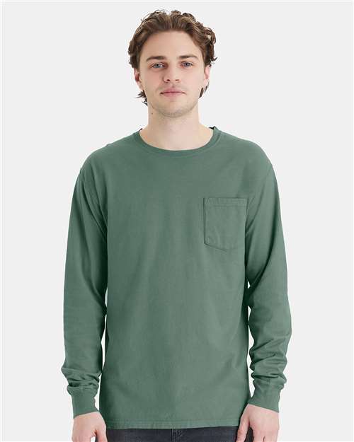 Garment-Dyed Long Sleeve T-Shirt With a Pocket | USA Decoration®