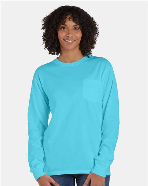 Garment-Dyed Long Sleeve T-Shirt With a Pocket | USA Decoration®