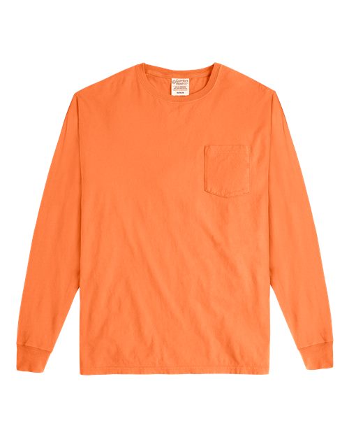 Garment-Dyed Long Sleeve T-Shirt With a Pocket | USA Decoration®