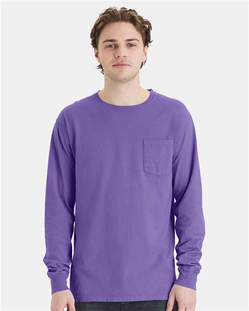Garment-Dyed Long Sleeve T-Shirt With a Pocket | USA Decoration®