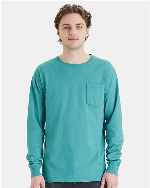 Garment-Dyed Long Sleeve T-Shirt With a Pocket | USA Decoration®