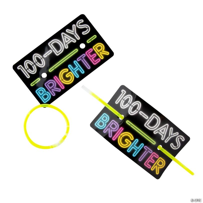 8" 100th Day of School Glow Stick Bracelets with Card for 24