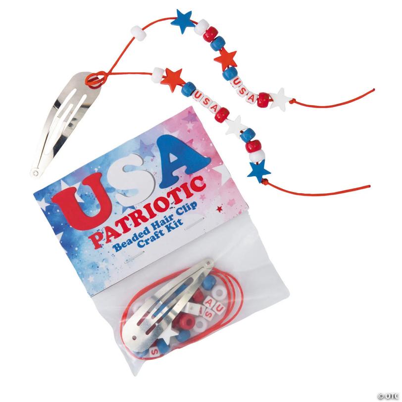 8 1/2" Patriotic Red, White & Blue Beaded Snap in Hair Clip Craft Kit - Makes 12