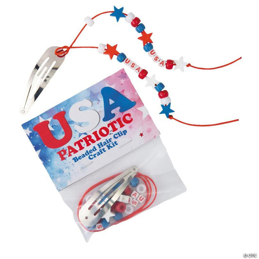 8 1/2" Patriotic Red, White & Blue Beaded Snap in Hair Clip Craft Kit - Makes 12