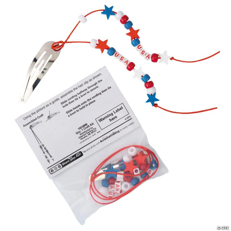 8 1/2" Patriotic Red, White & Blue Beaded Snap in Hair Clip Craft Kit - Makes 12